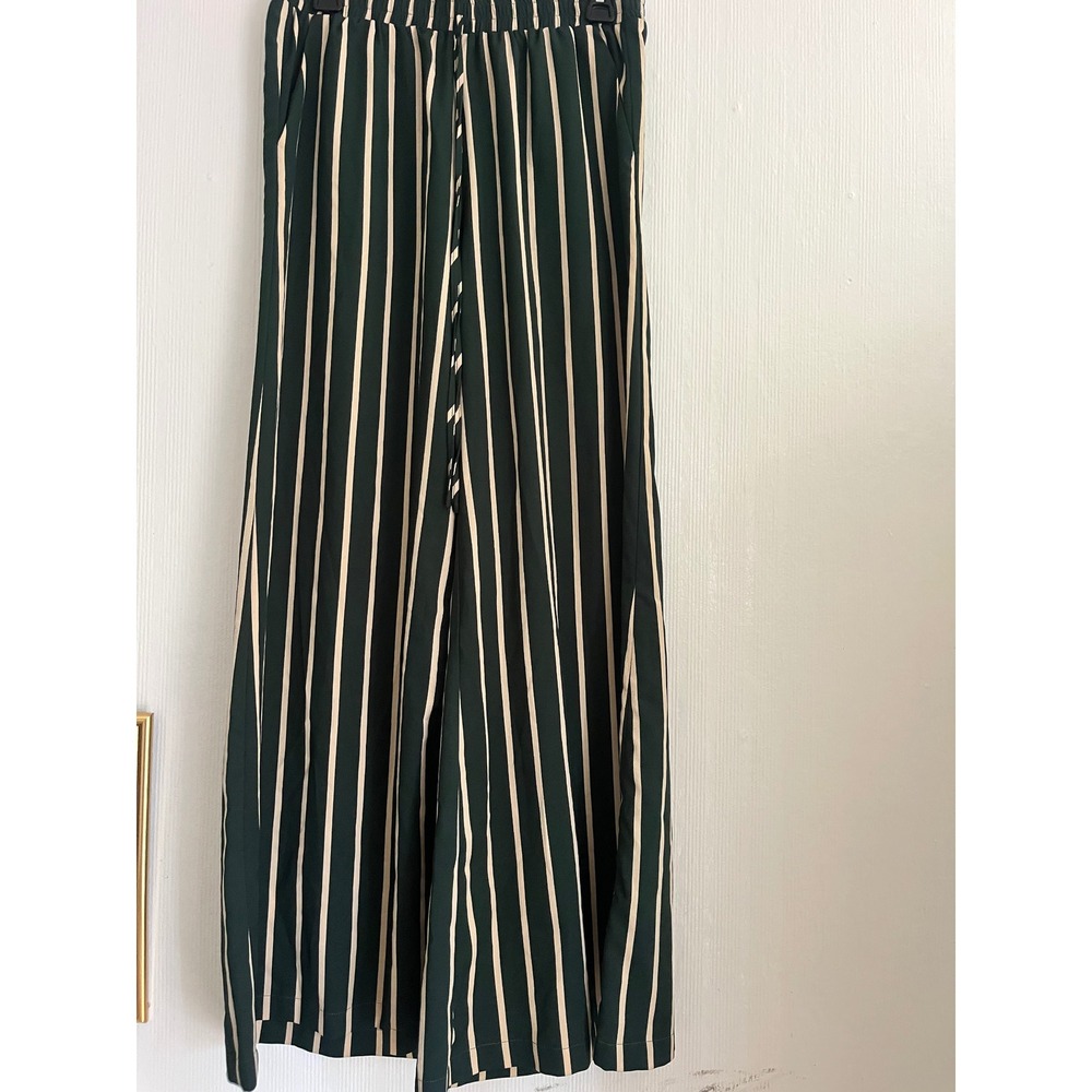 Striped Wide Leg Palazzo Pants, Green & Cream Vertical Stripes, Flowy